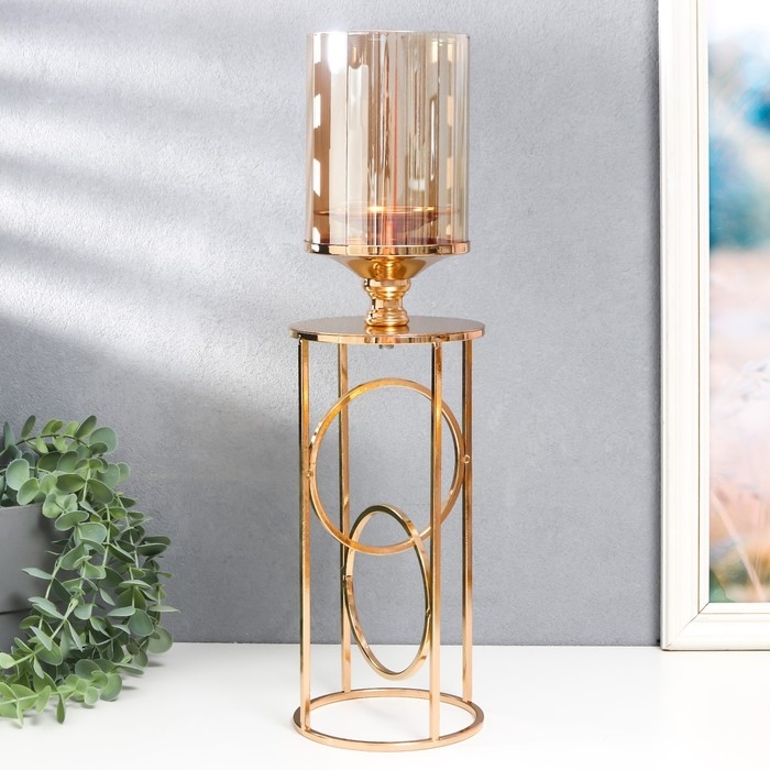 Подсвечник металл, стекло на 1 свечу Подсвечник металл, стекло на 1 свечу "Хемена" d-5 см, золото 12х12х42,5 см