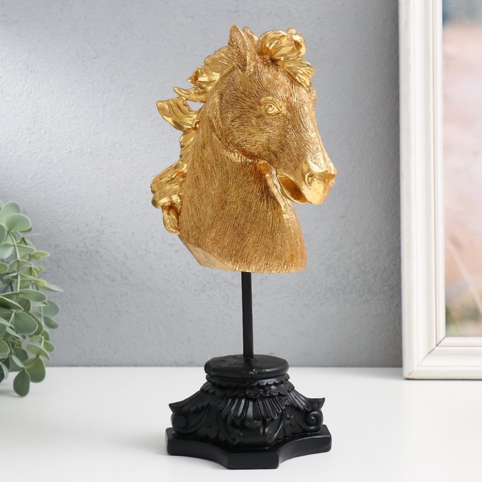 Сувенир полистоун бюст Сувенир полистоун бюст "Голова ржущего коня" золото 10,5х14х27 см
