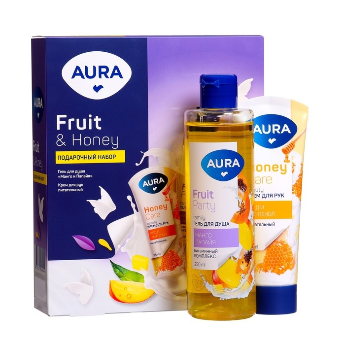 Подарочный набор косметики AURA  Подарочный набор косметики AURA " Манго и папайя": гель для душа, 250 мл + крем для рук, 75 мл