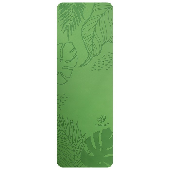 Коврик для йоги Sangh Tropics, 183х61х0,6 см, цвет зелёный Коврик для йоги Sangh Tropics, 183х61х0,6 см, цвет зелёный