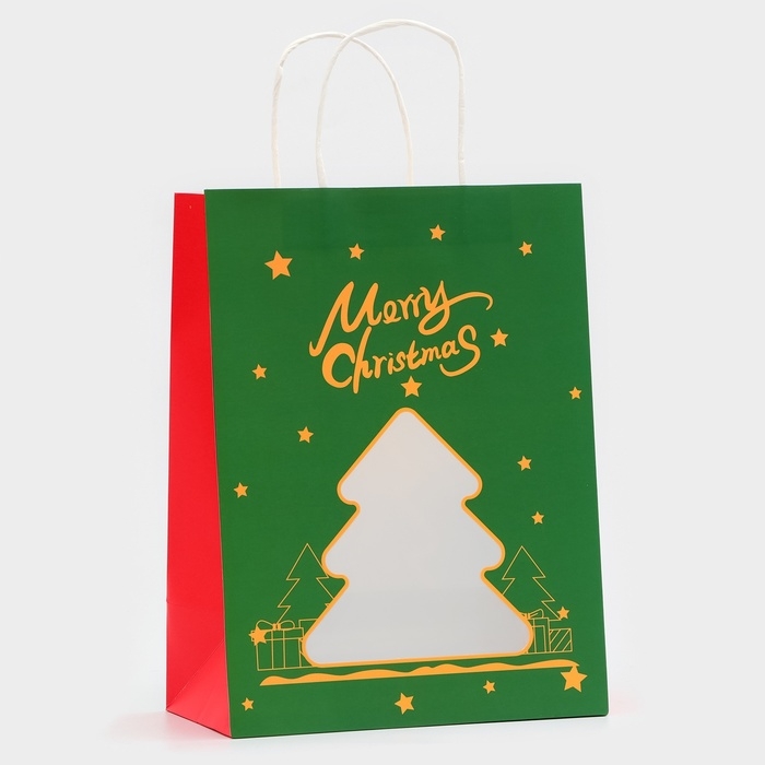 Пакет подарочный новогодний с окном Пакет подарочный новогодний с окном "Ёлка" 26 х 35 х 16 см.