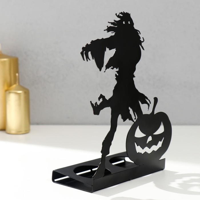 Подсвечник металл на 2 свечи "Хэллоуин. Монстр с тыквой" чёрный 18х13,5х6 см