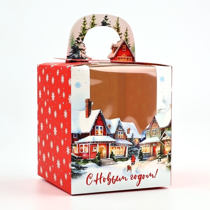 Коробка новогодняя складная «Город» 14 х 16 х 14 см, Новый год Коробка новогодняя складная «Город» 14 х 16 х 14 см, Новый год