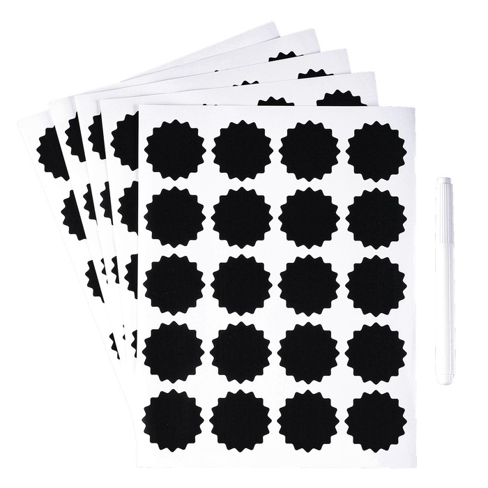 Наклейки водонепроницаемые, набор листов 5 шт., меловой маркер, диаметр 1 наклейки — 38 мм Наклейки водонепроницаемые, набор листов 5 шт., меловой маркер, диаметр 1 наклейки — 38 мм