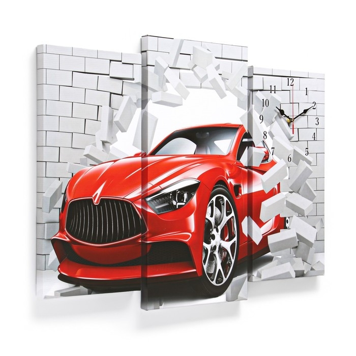 Часы-картина настенные, модульные  Часы-картина настенные, модульные "Автомобиль", бесшумные, 60 х 80 см, триптих