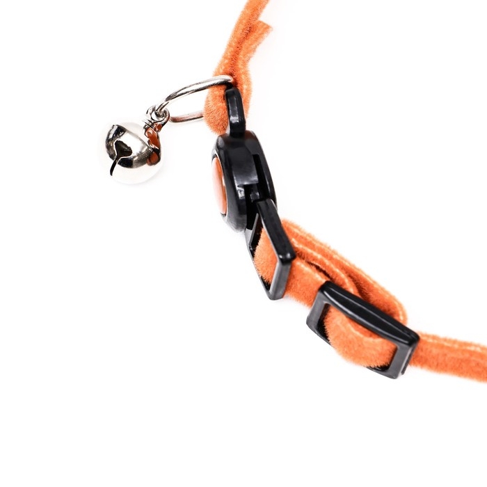 Ошейник кошачий мягкий с бубенчиком, 30 х 1 см, текстиль, оранжевый Ошейник кошачий мягкий с бубенчиком, 30 х 1 см, текстиль, оранжевый