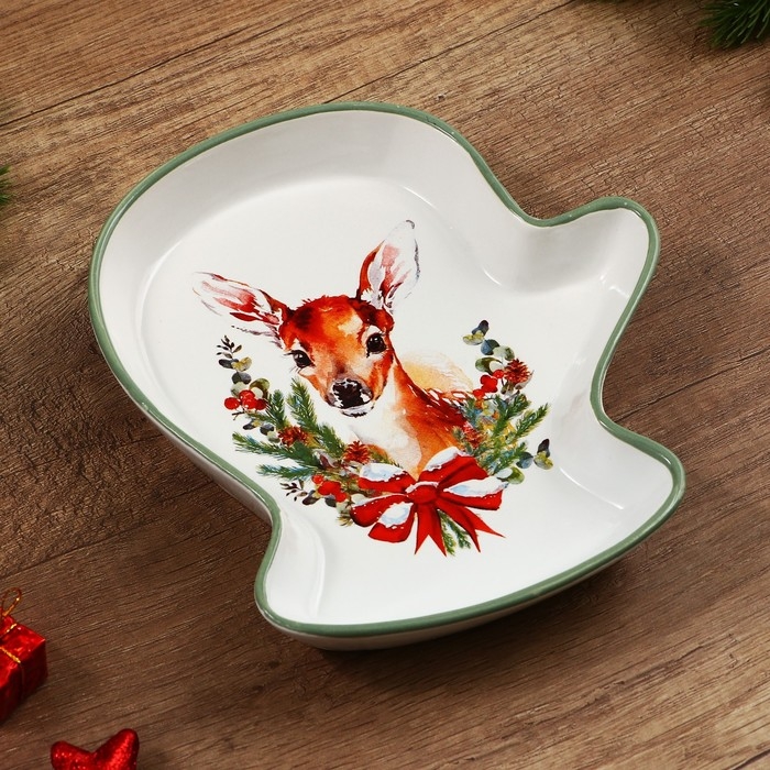 Новый год! Блюдо керамическое «Новогодняя сказка», 20х17.5х3 см, цвет белый Новый год! Блюдо керамическое «Новогодняя сказка», 20х17.5х3 см, цвет белый