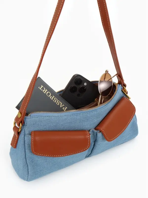 Сумка женская багет TEXTURA на молнии, 27&times;8&times;13 см, джинсовая, голубая