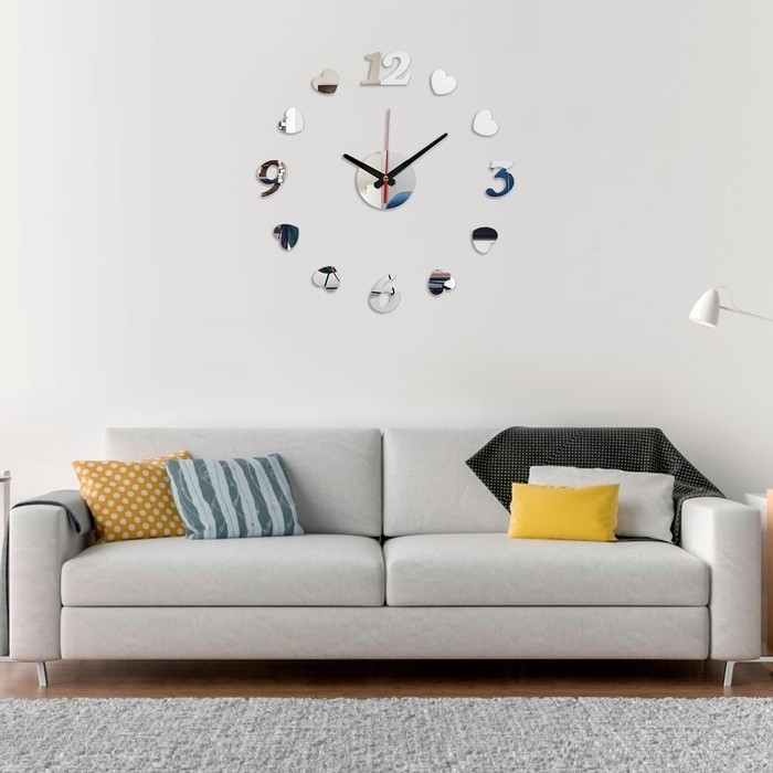 Часы настенные интерьерные, 3d  Часы настенные интерьерные, 3d "Сердечки", бесшумные, наклейка, большие, d-40 см