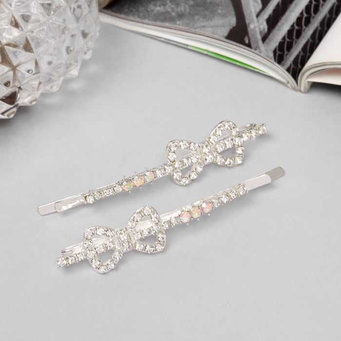 Невидимка для волос  Невидимка для волос "Эбба" (набор 2 шт) бант, 6 см, серебро