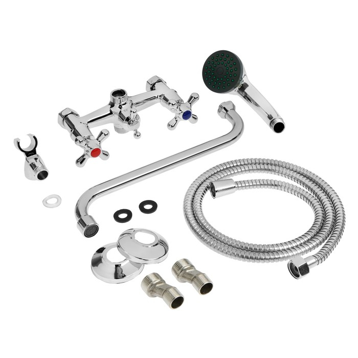 Смеситель для ванны ZEIN Z0155, кран-букса 1/2 Смеситель для ванны ZEIN Z0155, кран-букса 1/2", душевая лейка и шланг, хром