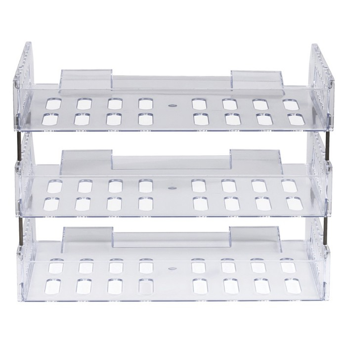 Набор лотков для бумаг горизонтальных с широкой загрузкой,  Набор лотков для бумаг горизонтальных с широкой загрузкой, "Сити", 3 шт., на металлических стержнях, прозрачный