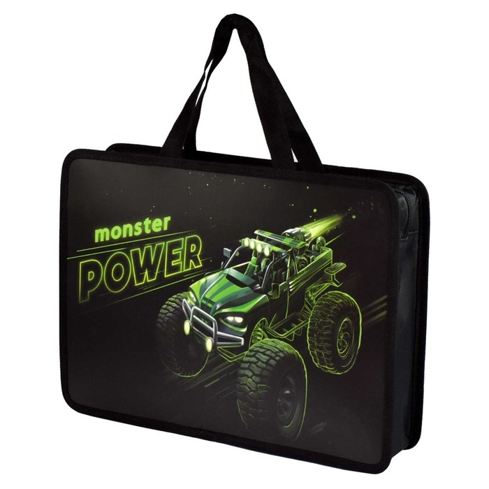 Папка с ручками А4, 340 х 250 х 95 мм, пластиковая, ручки-тесьма, Феникс Папка с ручками А4, 340 х 250 х 95 мм, пластиковая, ручки-тесьма, Феникс "Монстр-трак"