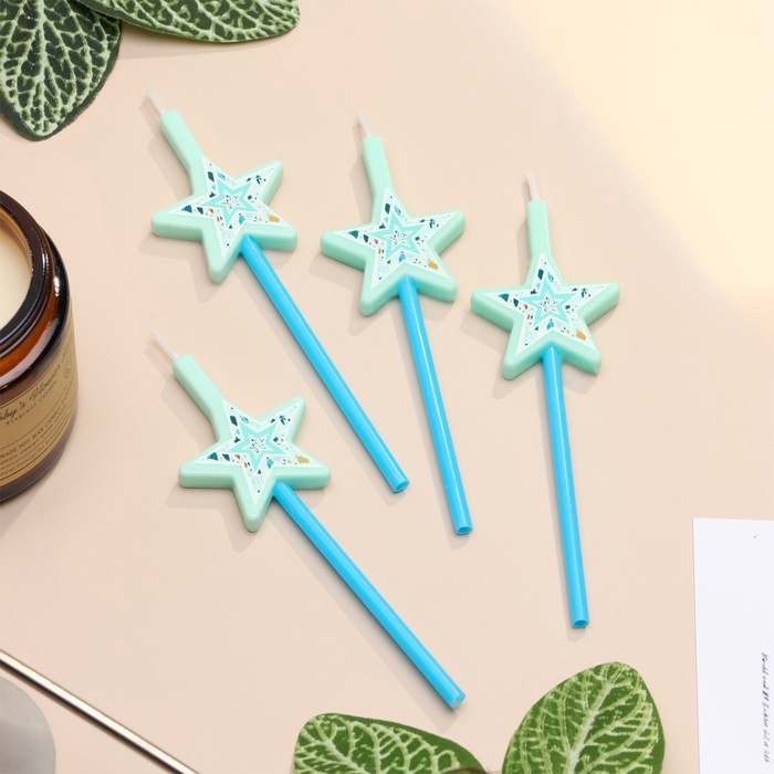 Свечи для торта, 4 шт Свечи для торта, 4 шт "Волшебная палочка. Звёзды", голубой