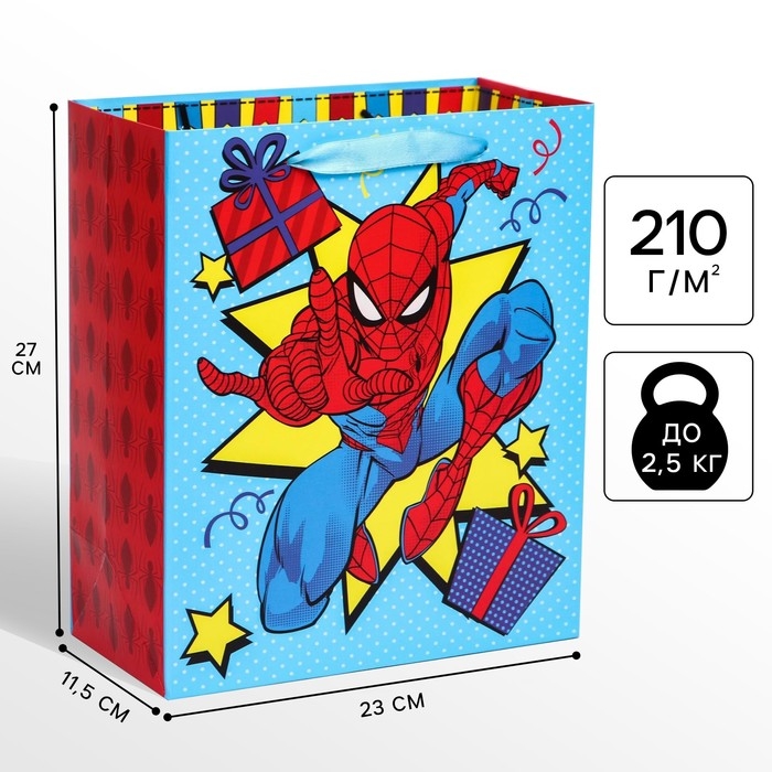 Пакет подарочный Пакет подарочный "С Днем рождения" 23х27х11.5 см, упаковка, Человек-паук