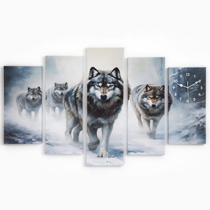 Часы-картина настенные модульные  Часы-картина настенные модульные "Волки", бесшумные, 80 х 140 см