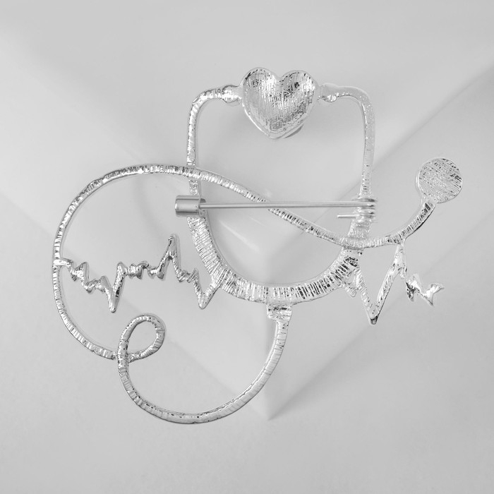 Брошь «Стетоскоп» кардиограмма, цвет красно-сиреневый в серебре Брошь «Стетоскоп» кардиограмма, цвет красно-сиреневый в серебре