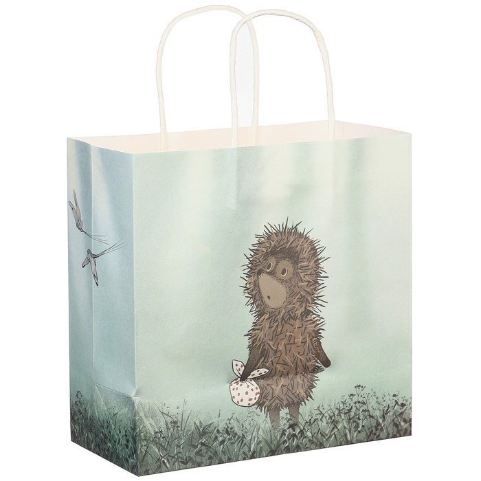 Пакет подарочный, 22х22х11 см, крафт, упаковка, Ёжик в тумане Пакет подарочный, 22х22х11 см, крафт, упаковка, Ёжик в тумане