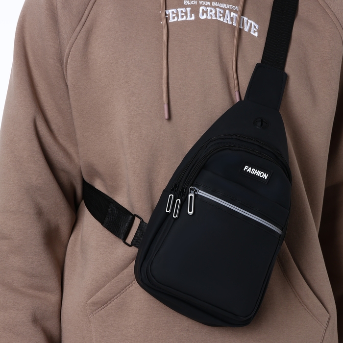 Сумка-слинг из текстиля, 3 наружных кармана, цвет чёрный Сумка-слинг из текстиля, 3 наружных кармана, цвет чёрный