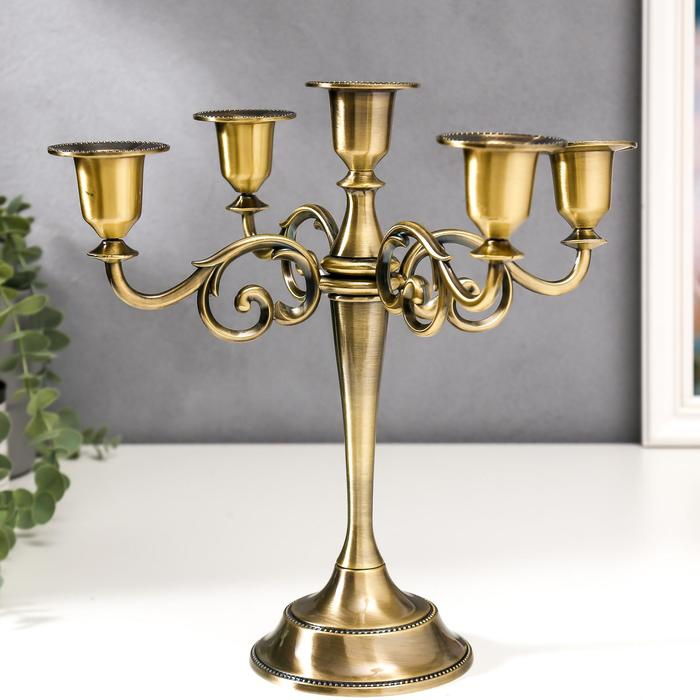 Подсвечник металл на 5 свечей Подсвечник металл на 5 свечей "Лаконичность" цвет латуни 26,5х27,5х10 см