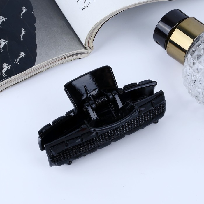 Краб для волос Краб для волос "Стильный глянец" стразы, 8 см, чёрный