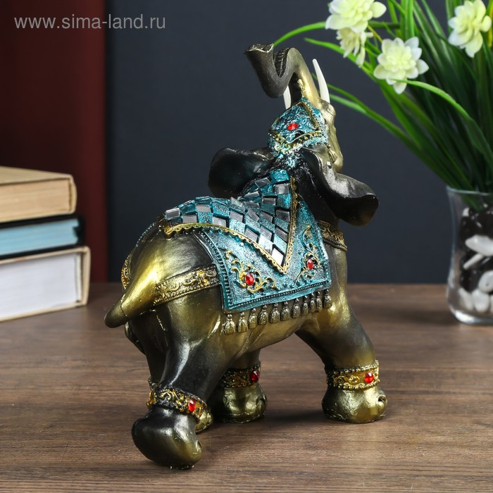 Сувенир полистоун Сувенир полистоун "Слон в синей попоне с кистями и зеркалами" 20х10х18,5 см