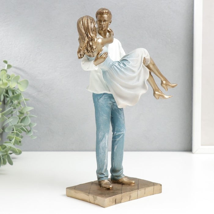 Сувенир полистоун  Сувенир полистоун "Влюблённые. Буду носить тебя на руках" бело-голубой под бронзу 26х9х16 см