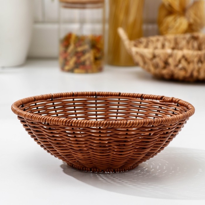 Корзинка для подачи Доляна «Огайо», d=23 см, круглая, цвет коричневый Корзинка для подачи Доляна «Огайо», d=23 см, круглая, цвет коричневый