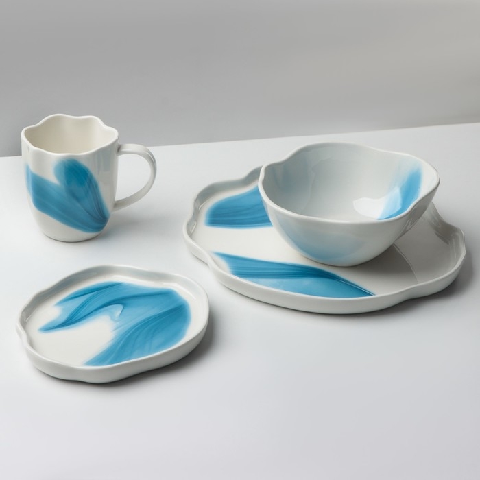 Тарелка керамическая неровный край «Разводы», 17 см,