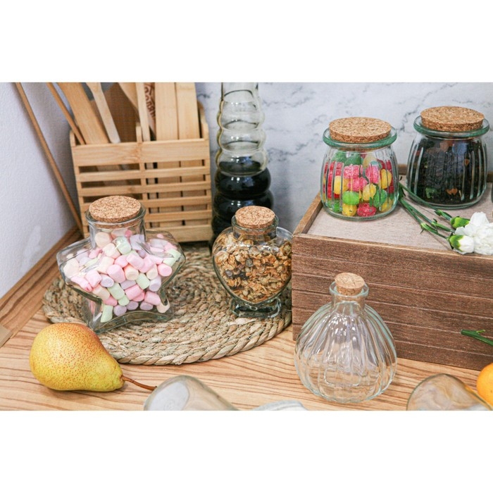 Набор стеклянных баночек для сыпучих продуктов с пробковой крышкой Доляна «Парфе. Сердце», 150 мл, 8×4×9,5 см, 12 шт Набор стеклянных баночек для сыпучих продуктов с пробковой крышкой Доляна «Парфе. Сердце», 150 мл, 8×4×9,5 см, 12 шт