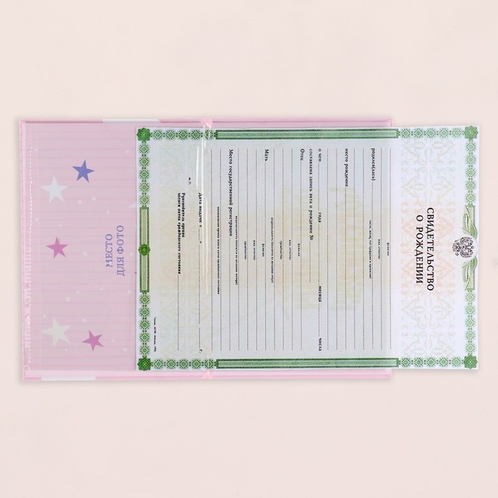 Папка под свидетельство о рождении  Папка под свидетельство о рождении "Коллаж " радуга, розовый фон, А5