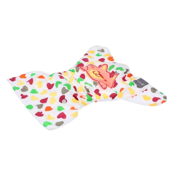Многоразовый подгузник «Сердечки. Котик», 3-15 кг, цвет белый, Крошка Я Многоразовый подгузник «Сердечки. Котик», 3-15 кг, цвет белый, Крошка Я