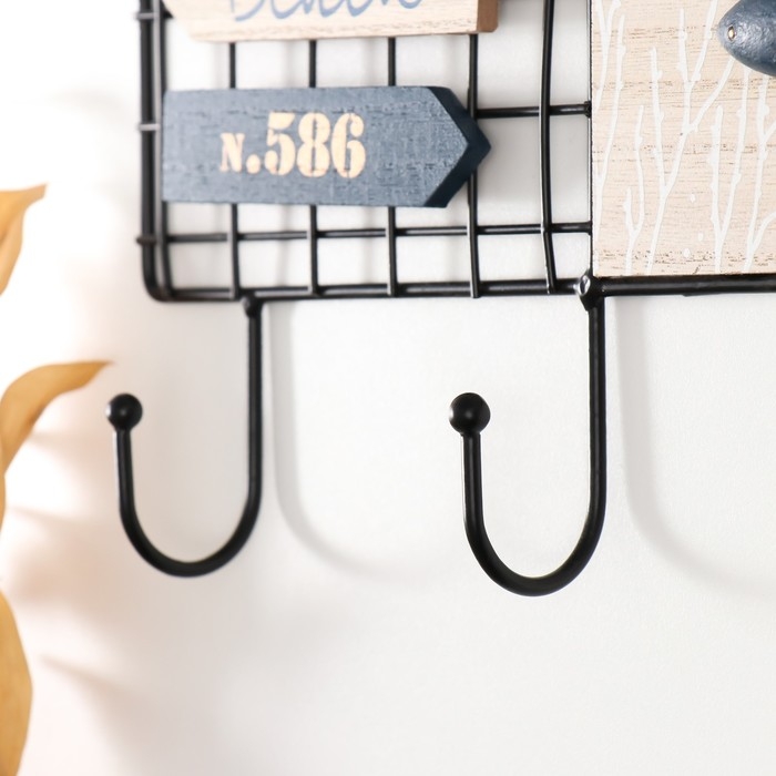 Крючки декоративные дерево, металл Крючки декоративные дерево, металл "Синие рыбки" 40,2х4х17,7 см