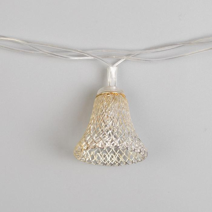 Гирлянда «Нить» 4 м с насадками «Колокольчик», IP20, прозрачная нить, 20 LED, свечение белое, 8 режимов, 220 В