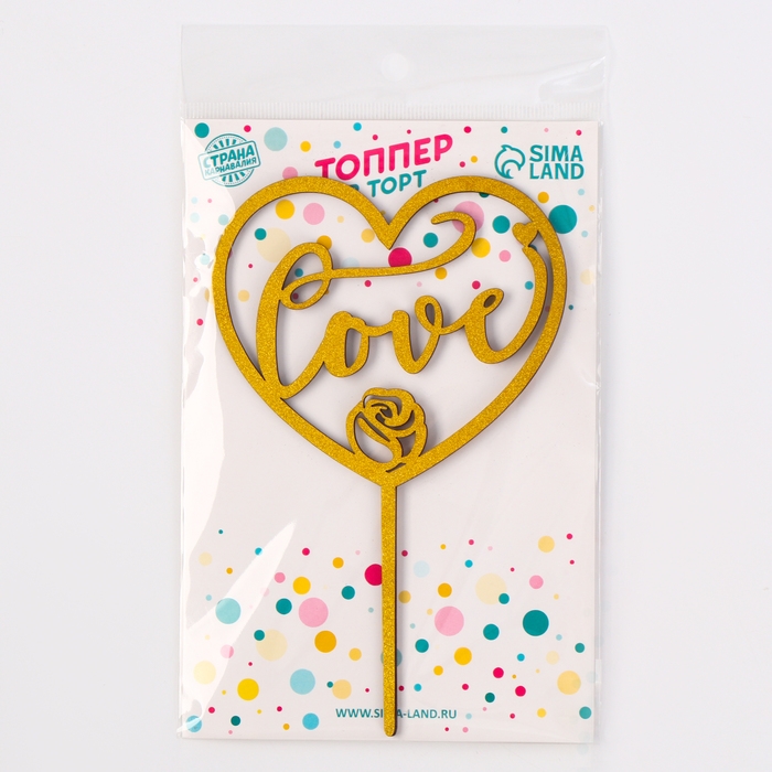 Топпер деревянный «Сердце», с блёстками, цвет золото Топпер деревянный «Сердце», с блёстками, цвет золото
