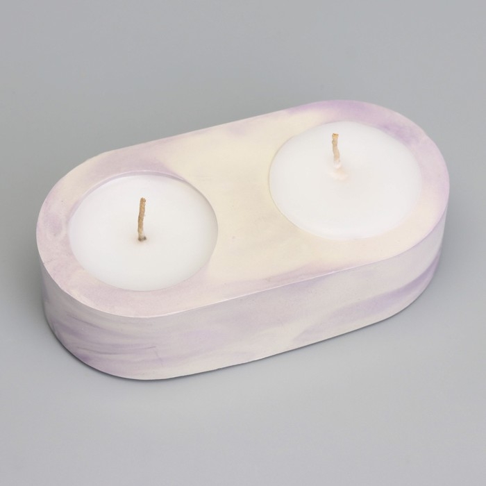 Свечи  Свечи "Мрамор" в овальном подсвечнике из гипса,12х6х3см, мрамор с фиолетовыми полосками