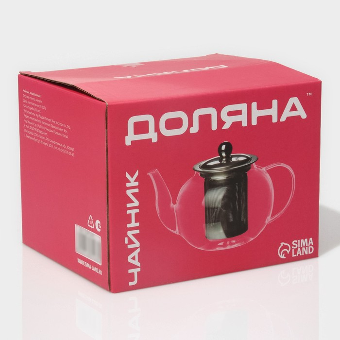 Чайник стеклянный заварочный с металлическим ситом Доляна «Калиопа», 600 мл Чайник стеклянный заварочный с металлическим ситом Доляна «Калиопа», 600 мл