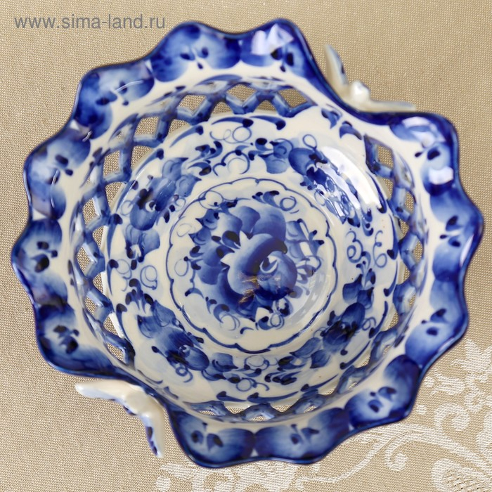 Конфетница «Бабочки», 15×15×8 см, ажурная, гжель