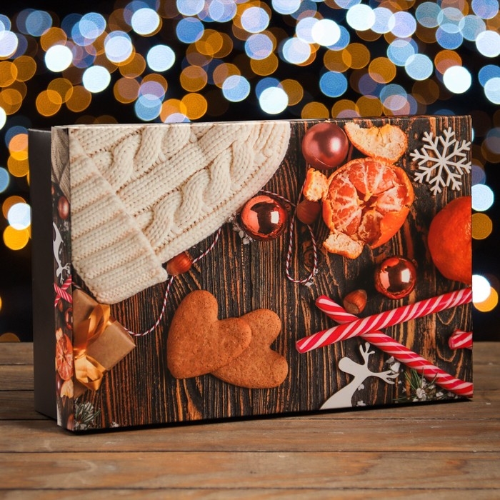 Новый год. Коробка подарочная новогодняя складная, крышка-дно, Новый год. Коробка подарочная новогодняя складная, крышка-дно,"Чудес и подарков" 30 х 20 х 9 см