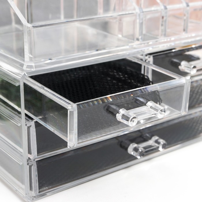 Шкатулка-органайзер пластик 4 ящика прозрачная 18,5х14,5х24 см Шкатулка-органайзер пластик 4 ящика прозрачная 18,5х14,5х24 см