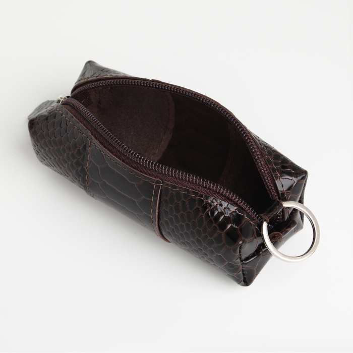 Ключница карманная на молнии, TEXTURA, длина 12,5 см, кольцо, цвет коричневый Ключница карманная на молнии, TEXTURA, длина 12,5 см, кольцо, цвет коричневый