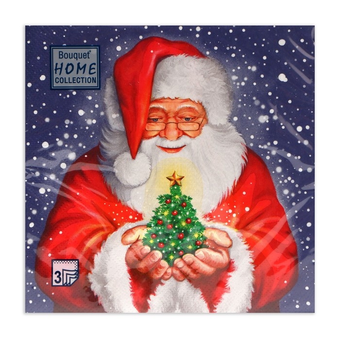 Новогодние салфетки бумажные Home Collection «Дед мороз и новогодняя ель», 3 слоя, 33х33 см, 20 шт Новогодние салфетки бумажные Home Collection «Дед мороз и новогодняя ель», 3 слоя, 33х33 см, 20 шт