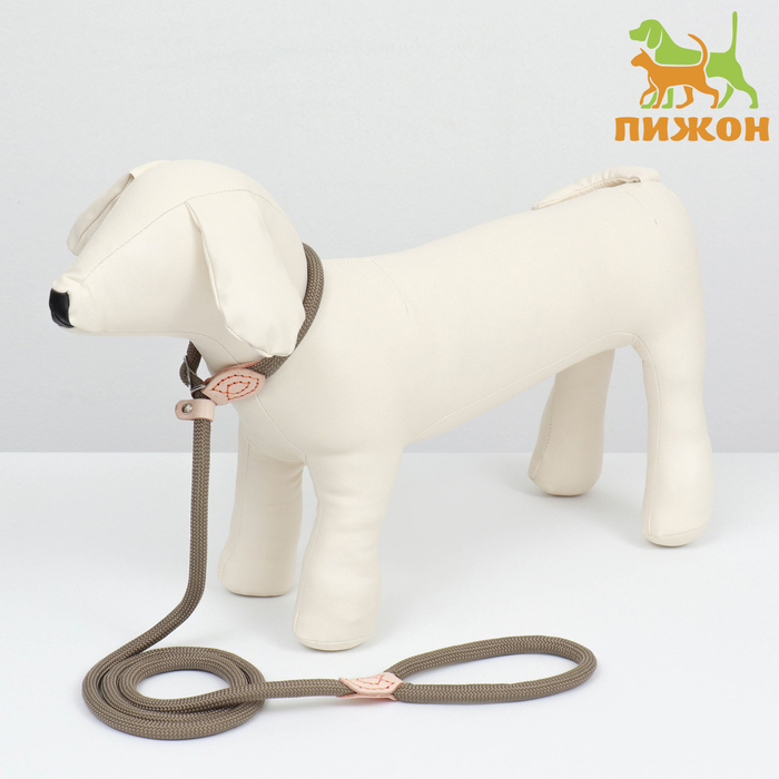 Поводок-удавка 150 х 1 см, полиэстер и натуральная кожа, бежевый Поводок-удавка 150 х 1 см, полиэстер и натуральная кожа, бежевый