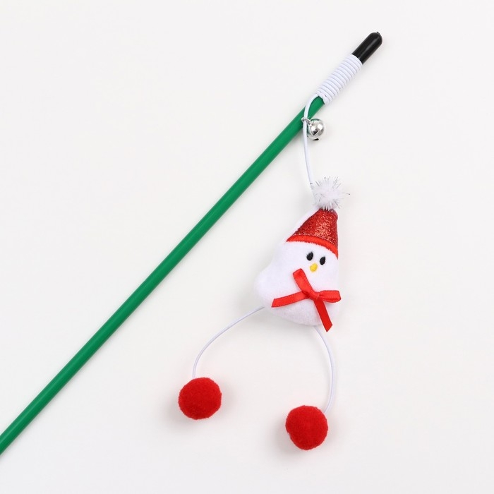 Дразнилка-удочка для кошек с бубенчиком  Дразнилка-удочка для кошек с бубенчиком "Снеговик", 40 см