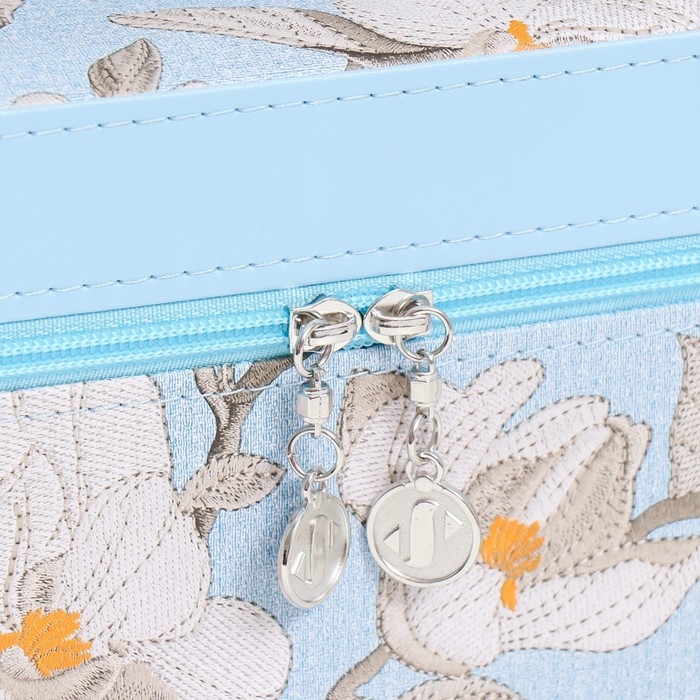 Шкатулка кожзам с зеркалом  Шкатулка кожзам с зеркалом "Цветы. Голубой" набор 3 шт 18х10х12,5 21х13х15,5 23х15х18,5 см