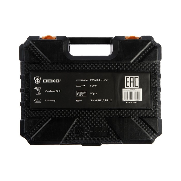 Дрель-шуруповерт DEKO DKCD20FU-Li, 20 В, 2х2 Ач, Li-lon, 42 Нм, 350/1350 об/мин + 63 пр.