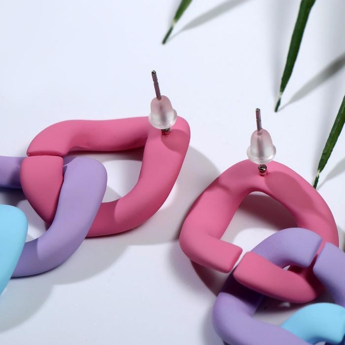 Серьги пластик «Цепь» градиент в холодных тонах, цветные Серьги пластик «Цепь» градиент в холодных тонах, цветные