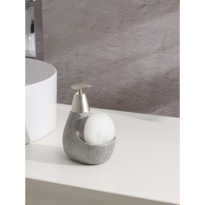 Дозатор для моющего средства с подставкой для губки Доляна «Африка, 350 мл, цвет серый Дозатор для моющего средства с подставкой для губки Доляна «Африка, 350 мл, цвет серый