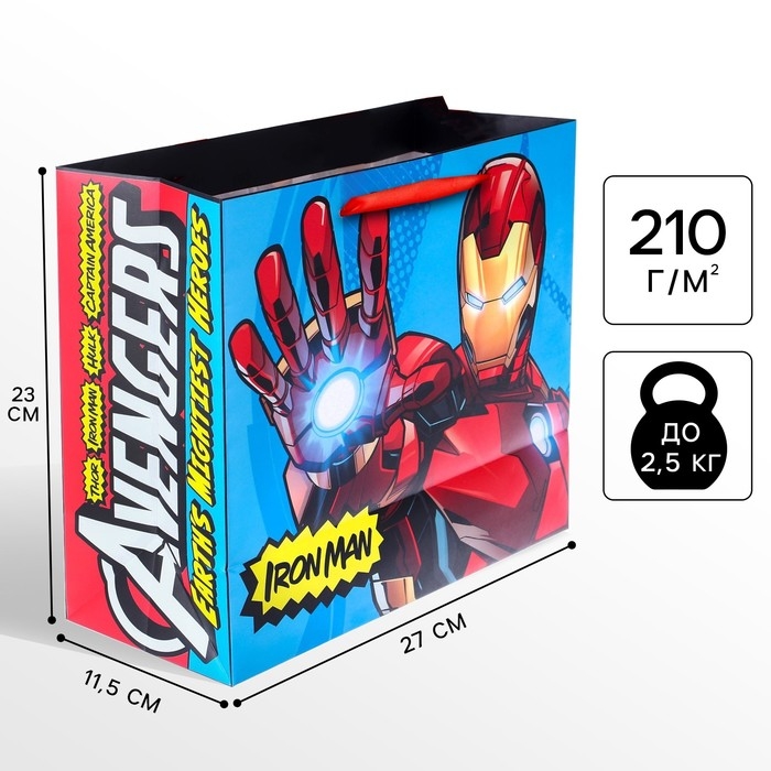 Пакет подарочный Пакет подарочный "Железный человек" 23х27х11.5 см, упаковка, Мстители