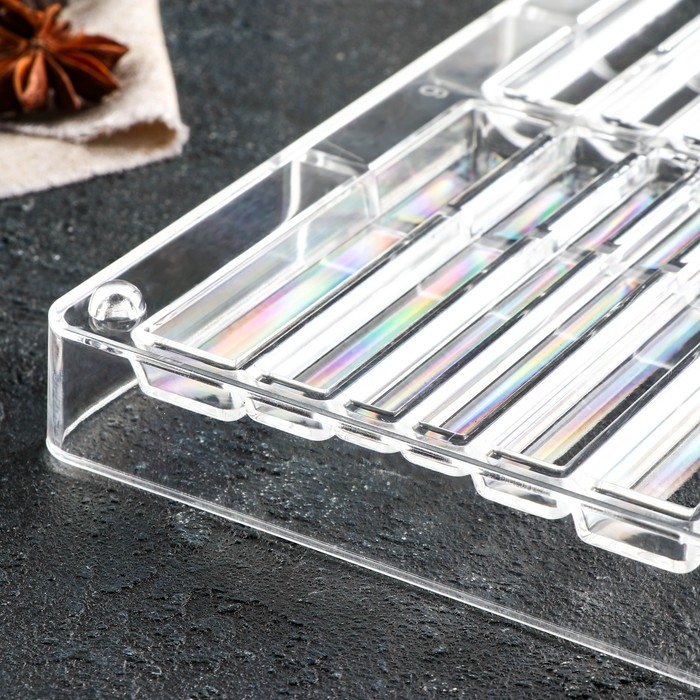 Форма для шоколада «Стикс», 20×12×2,5 см, 12 ячеек 9×1,5/1/0,8 см, цвет прозрачный Форма для шоколада «Стикс», 20×12×2,5 см, 12 ячеек 9×1,5/1/0,8 см, цвет прозрачный